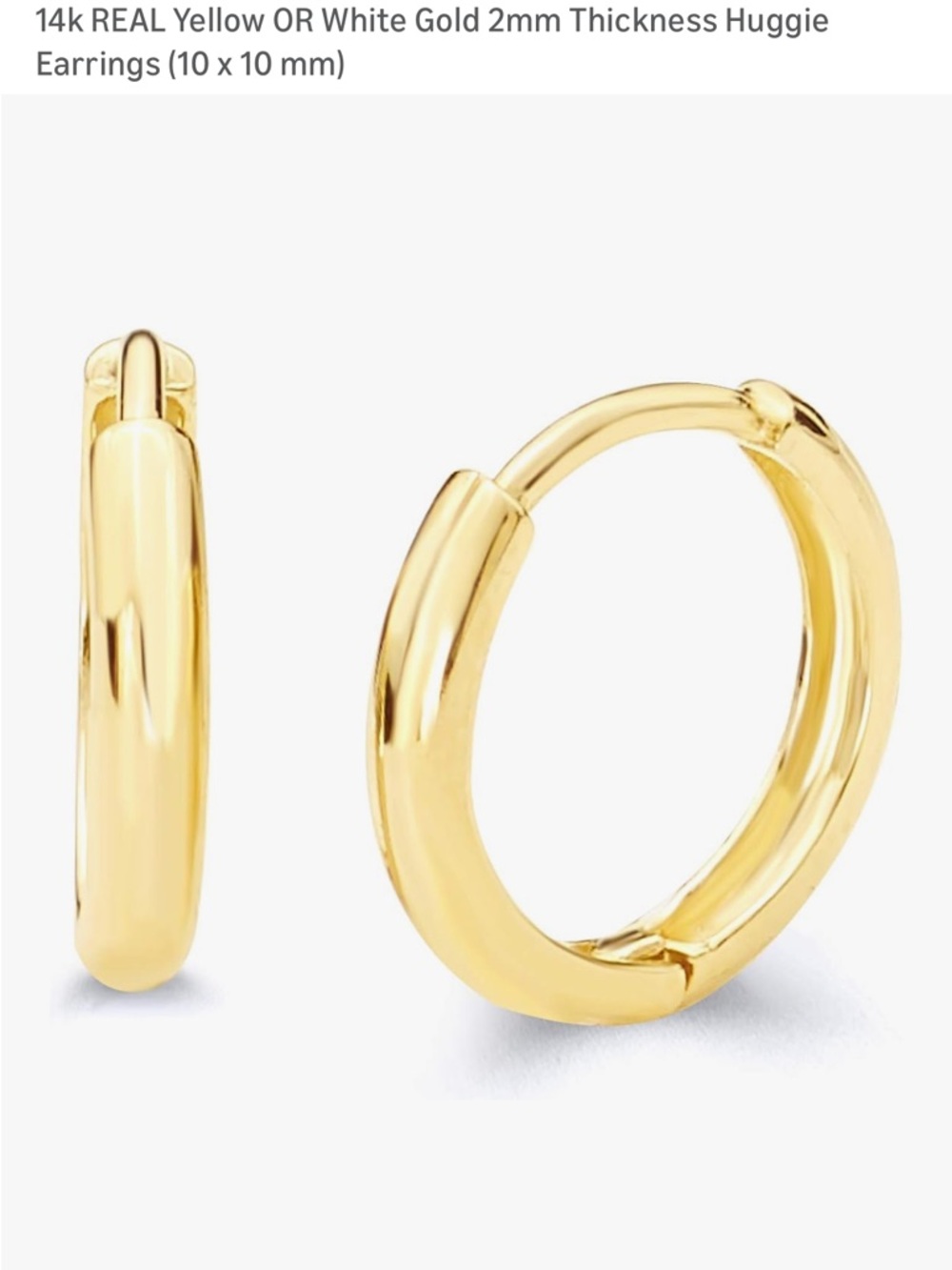 14k Yellow Gold Huggie Hoop Earrings - Classic Yellow Gold 2mm